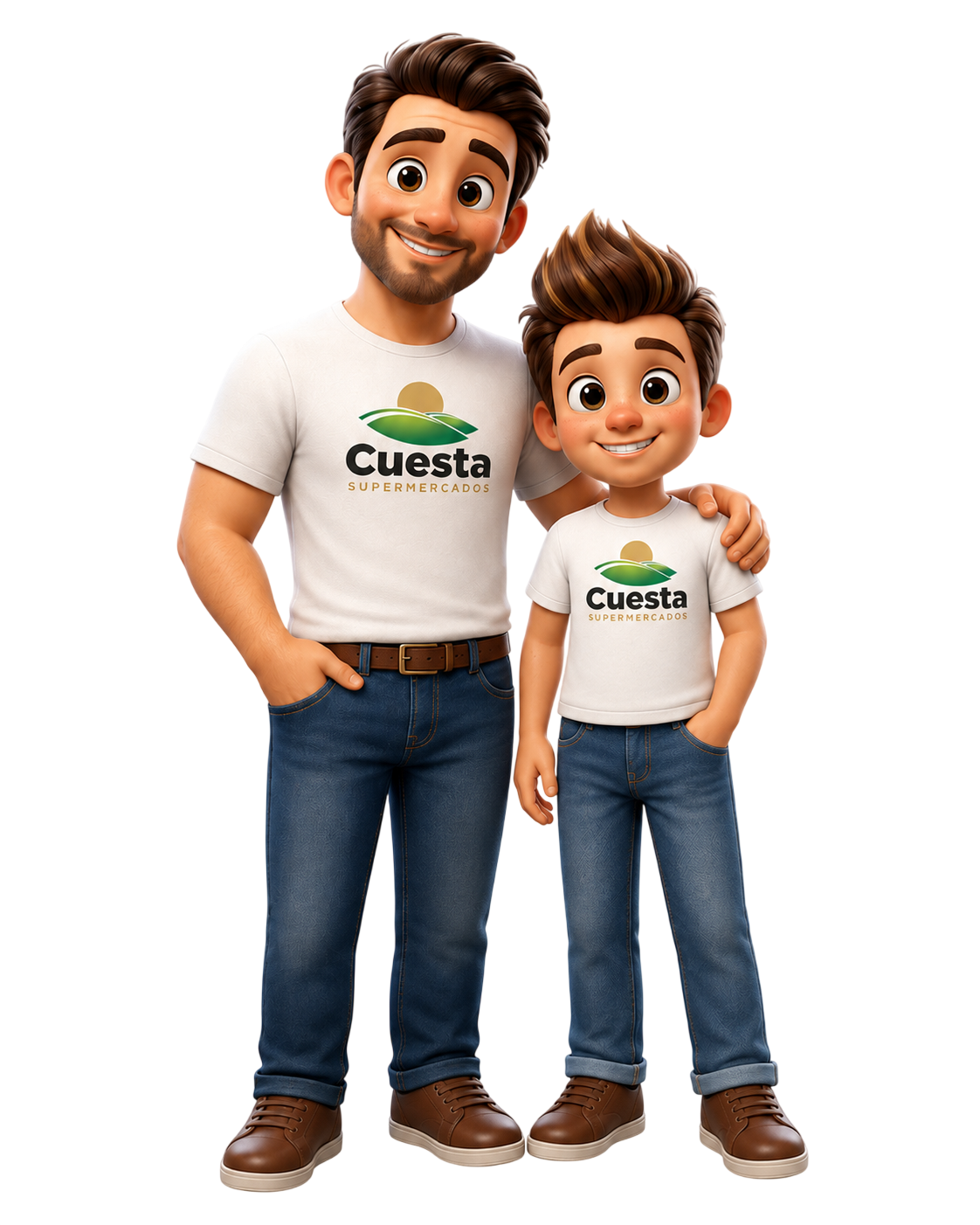 Mascote Cuestinha abraçado com seu pai